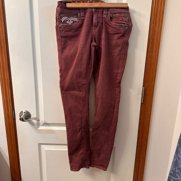 Rock Revival Cadee Ankle Skinny Maroon Jean. - Picture 3 of 9